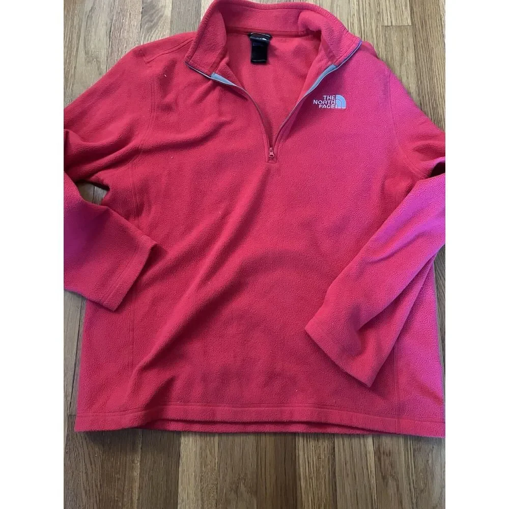 The North Face Fleece Pullover Sweater Mens Red 1/4 Zip Long Sleeve Sweatshirt L